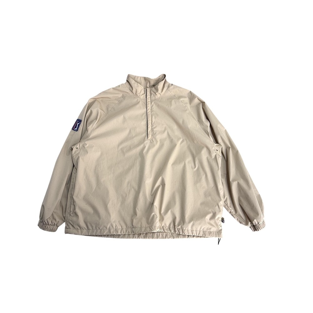 PGA Tour Jacket Mens XL Beige Lightweight Golf Pullover‎ Windbreaker Quarter Zip